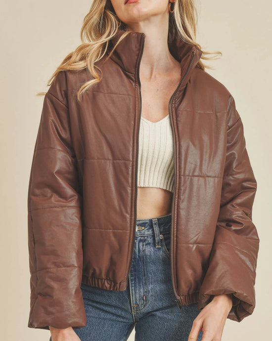 Brown Pleather Puffer