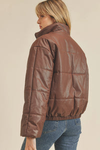 Brown Pleather Puffer