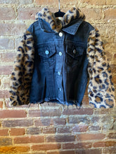 Load image into Gallery viewer, Cheetah Black Denim Jacket