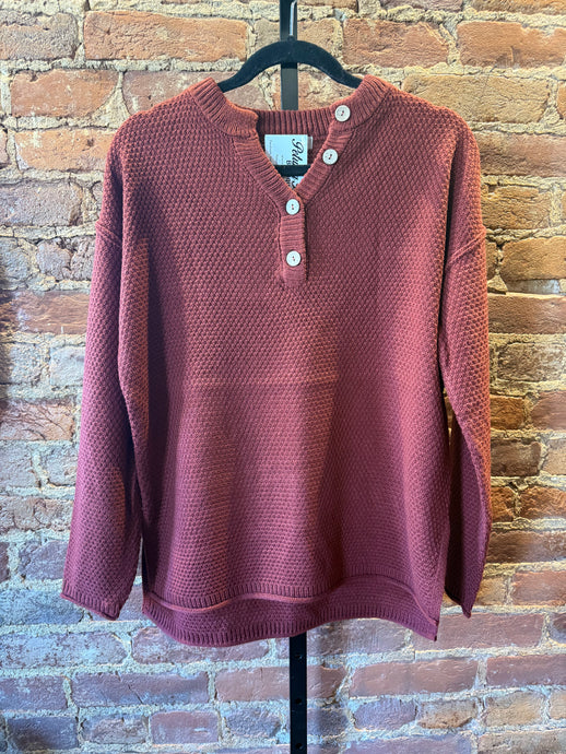 Dark Rust Green Henley Top