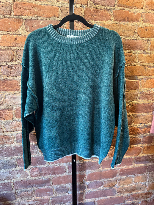 Raw Edged Sweater in Hunter Green