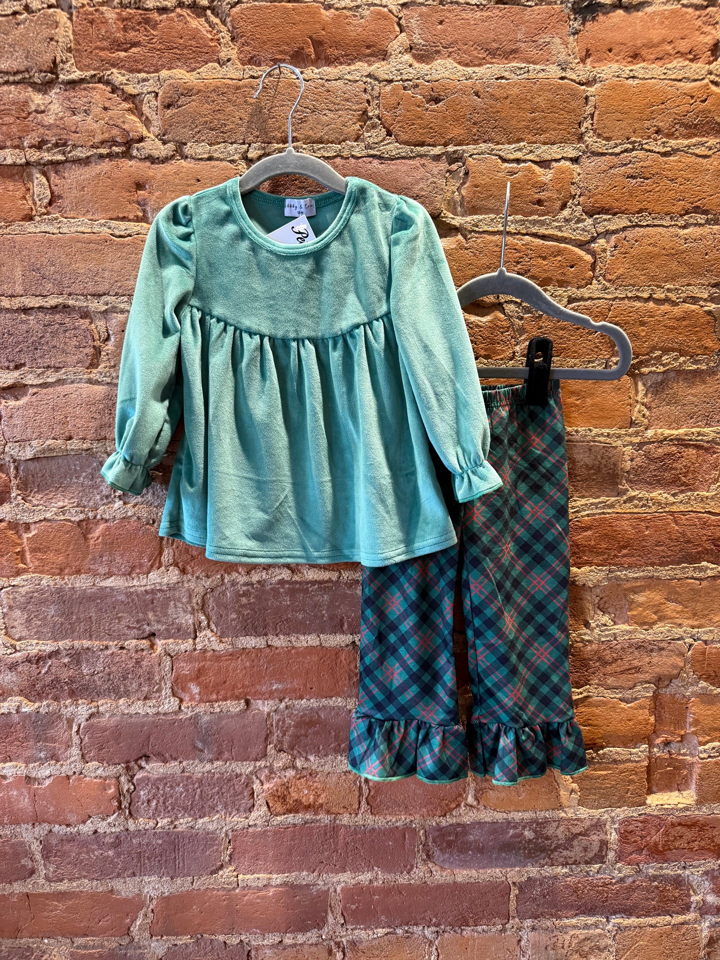 Green Velour Peplum Set