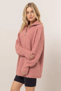 Half-Zip Sweater in Dusty Rose