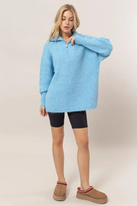 Half-Zip Sweater in Light Blue