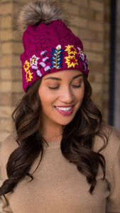 Magenta Embroidered Beanie