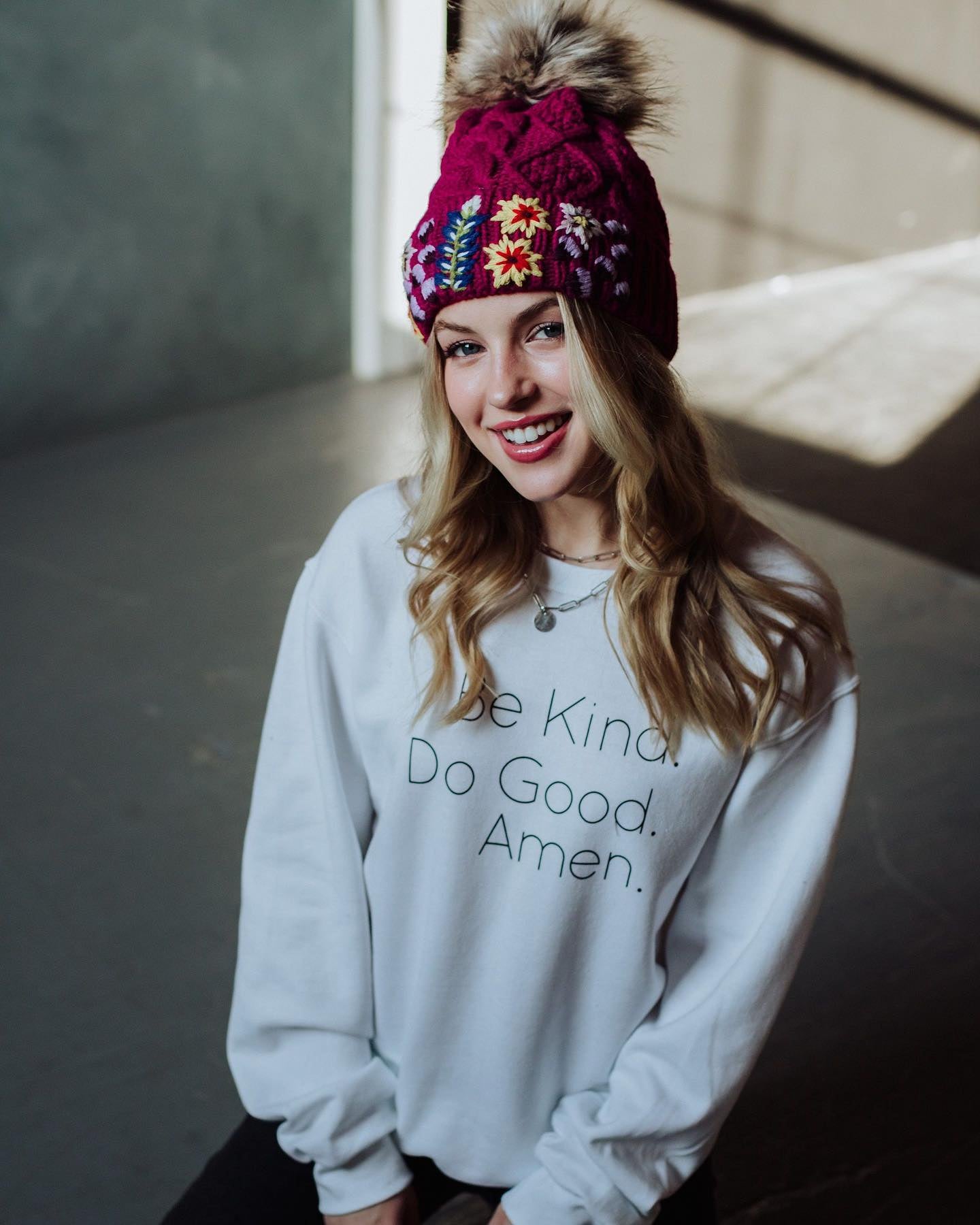 Magenta Embroidered Beanie