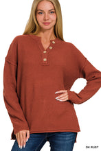 Load image into Gallery viewer, Dark Rust Green Henley Top