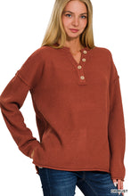 Load image into Gallery viewer, Dark Rust Green Henley Top