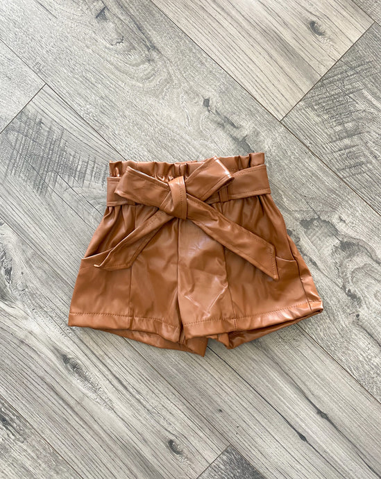 Brown Faux Leather Shorts