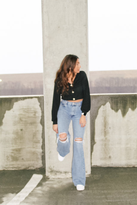 Midnight Black Cropped Cardigan